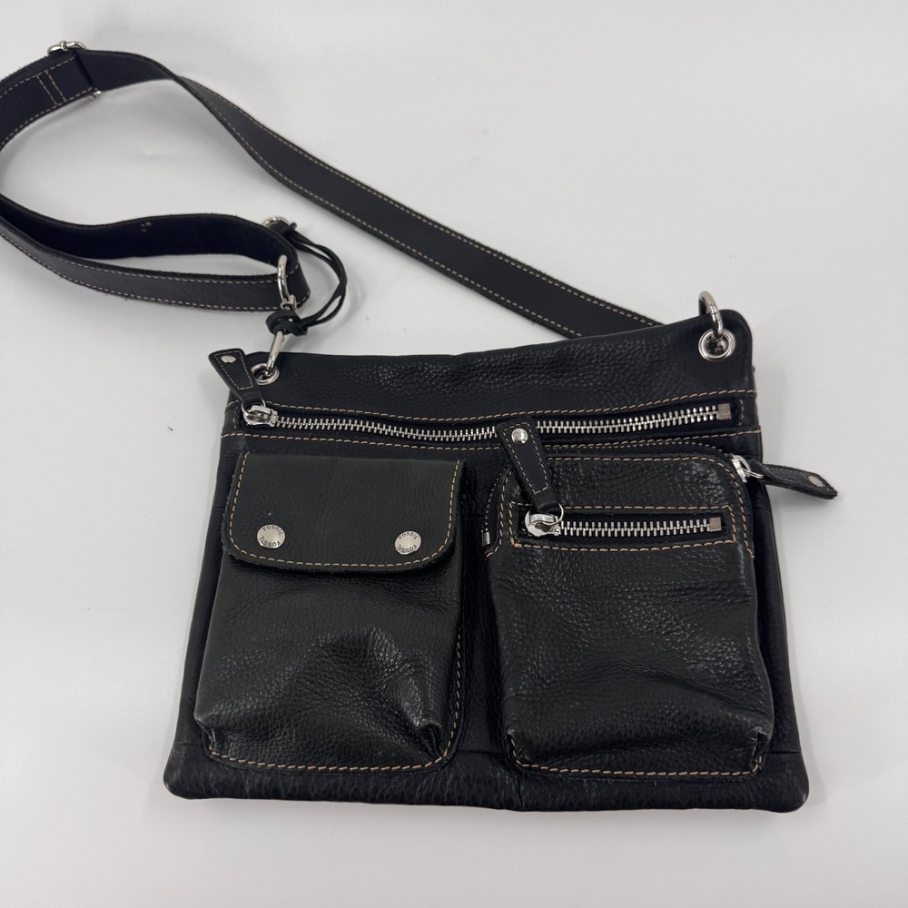 Vintage Fossil Black Pebbled Leather Multi Pocket Organizer Crossbody Bag - Picture 9 of 9